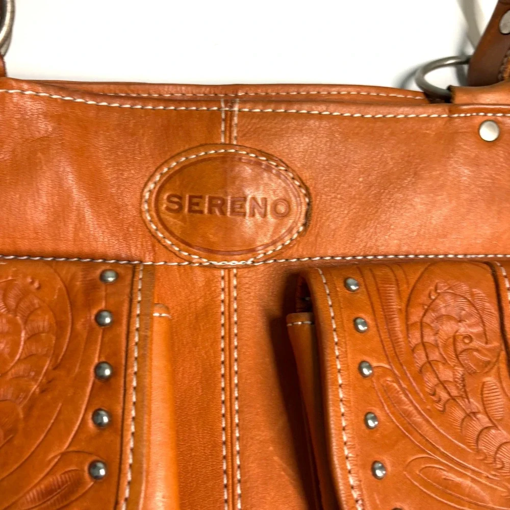 Sereno Women's‎ Orange Brown Leather Shoulder Tote